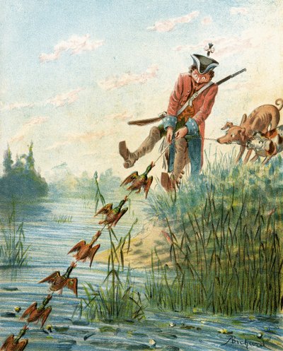 Baron Munchausen catching ducks with bacon fat, from 